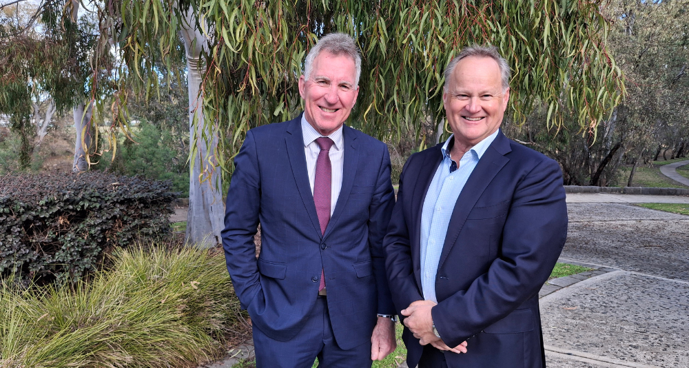 Albury Mayor Kevin Mack with Wodonga Mayor Michael Gobel